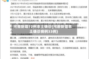 河南新增12例本土确诊(河南新增本土确诊病例33例)