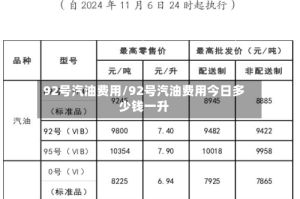 92号汽油费用/92号汽油费用今日多少钱一升