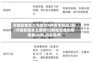 河南新增本土无症状4例其中郑州2例/河南新增本土病例12例和无症状感染者20例,均在郑州