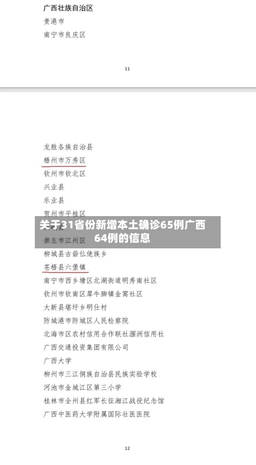 关于31省份新增本土确诊65例广西64例的信息-第1张图片